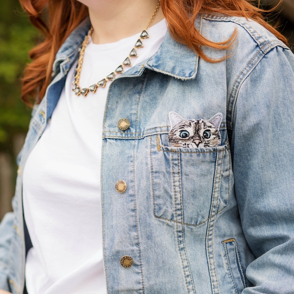 Paul & Joe Jackets & Blazers - Paul & Joe Leviatan Denim Jacket Blue Denim with Cat Detail Size 40
